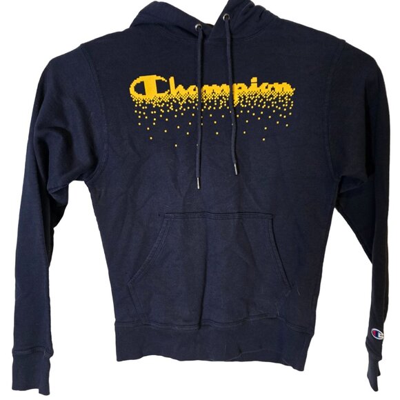 Champion Pullover Hooded Sweatshirt Size Small Men's Navy-Blue Drawstring Hoodie - Picture 1 of 5
